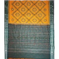 Maniabandhi Deep Green Border Yellow Cotton Saree