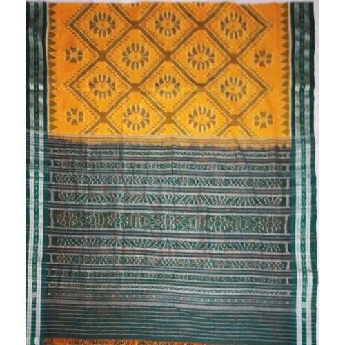 Maniabandhi Deep Green Border Yellow Cotton Saree