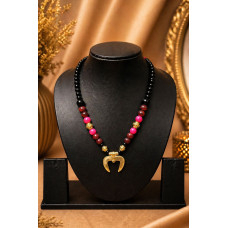 Shakti Crescent Statement Dokra Necklace Crafted With Dokra,wooden and Black stone Beads