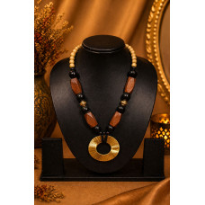 Handcrafted Tribal Dokra Circular Pendant Necklace Crafted With Dokra and Wooden Beads