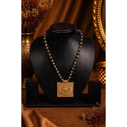 Handcrafted Tribal Dokra Square Pendant Necklace Crafted With Dokra Brass Beads Handcrafted Tribal Dokra Square Pendant Necklace Crafted With Dokra Brass Beads