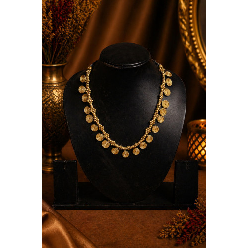 Handcrafted Tribal Dokra Spiral Disc Necklace with Brass Beads Handcrafted Tribal Dokra Spiral Disc Necklace with Brass Beads