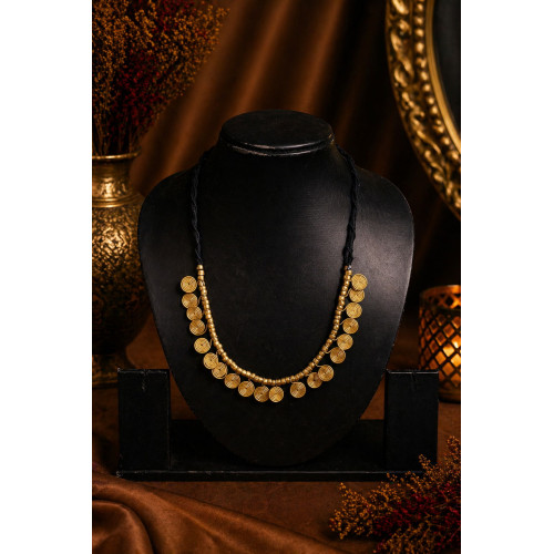Handcrafted Tribal Dokra Spiral Disc Necklace with Brass Bead Charms Handcrafted Tribal Dokra Spiral Disc Necklace with Brass Bead Charms