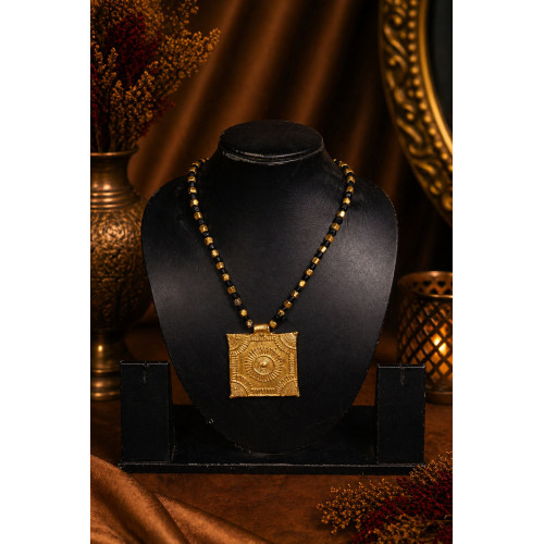 Handcrafted Tribal Dokra Square Pendant Necklace with Brass Accents Handcrafted Tribal Dokra Square Pendant Necklace with Brass Accents