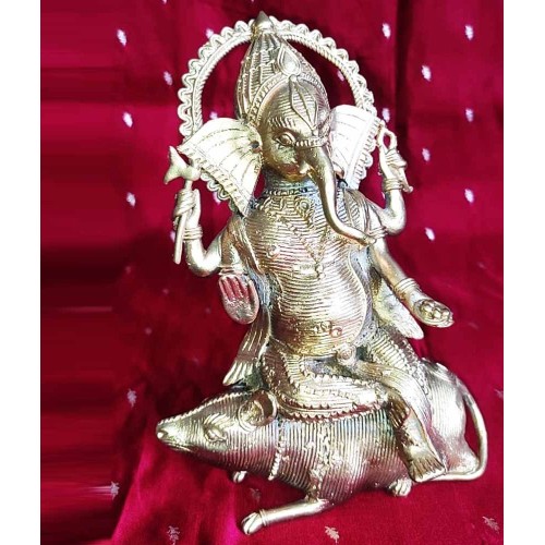 Ganesha sitting on Mouse  Dhokra