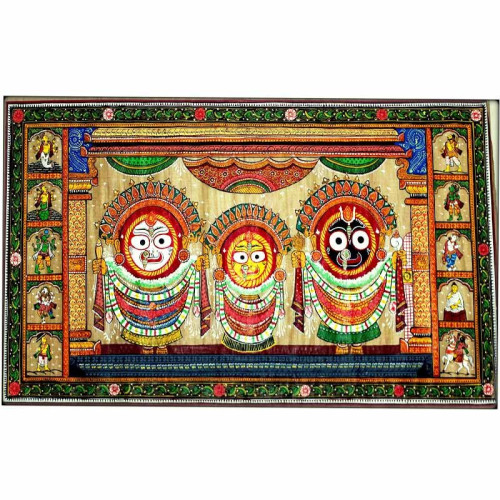 Lord Jaganath Balabhadra Subhadra Pattachitra on Silk with Dus Avatar