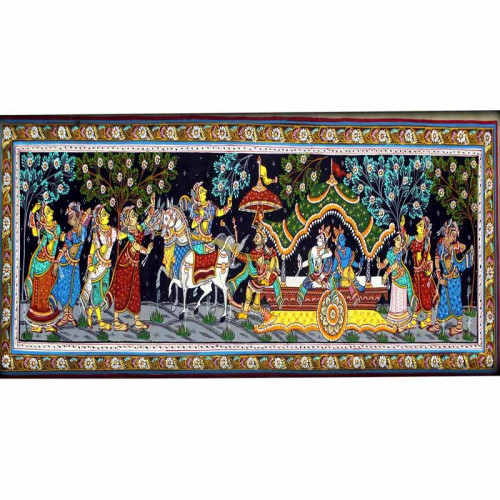 Mathura Vijay Pattachitra on silk black background Mathura Vijay Pattachitra on silk black background
