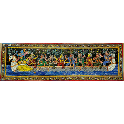 Sri Krishna Nauka Vihar with Gopi on tussar silk Sri Krishna Nauka Vihar with Gopi on tussar silk