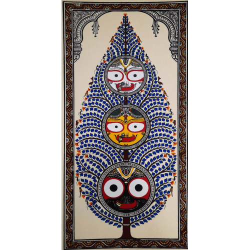 Tree of Life with Jagannath Balabhadra and Subhadra Blue Tree of Life with Jagannath Balabhadra and Subhadra Blue