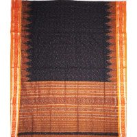 Maniabandhi Yellow Border Black Cotton Saree