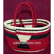 Sabai Grass Basket Bag Red & Black