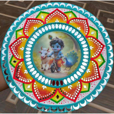Divine Krishna Lippan Art Round 14-Inch Divine Krishna Lippan Art Round 14-Inch