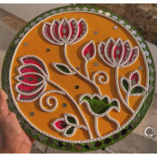 Mustard & Pink Lotus Charm – Lippan Art 10Inch