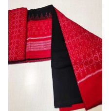 Sambalpuri White Print Red-Black Cotton Dress Meterial