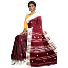 Maroon With White Border Hand Woven Kotpad Saree