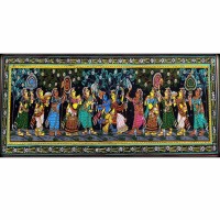 Rasalila of Krishna on Jhula Pattachitra on Silk