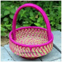 Sabai Grass Flower Fruit Multipurpose Basket Gift Hamper round Pink