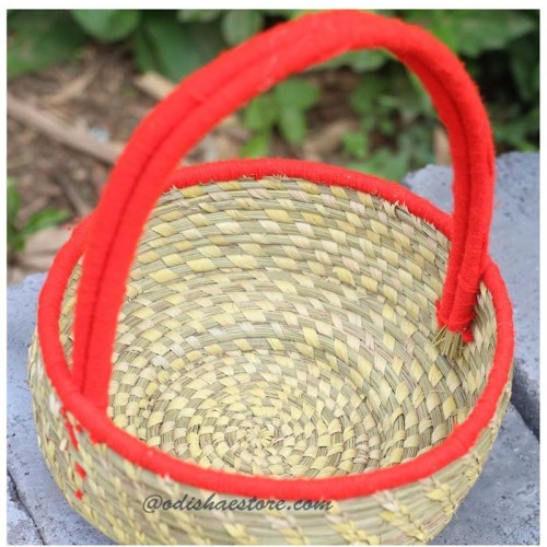 Sabai Grass Flower Fruit Multipurpose Basket Gift Hamper round Red