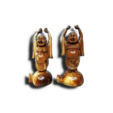 wooden Laughing Budha Pair