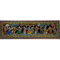 Sri Krishna Rasa Lila black background on silk natural colours