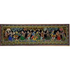 Sri Krishna Rasa Lila black background on silk natural colours
