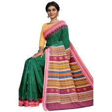 Green With Pink Border Hand Woven Kotpad Saree