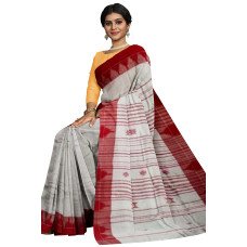 Grey Handloom Kotpad Saree with Maroon Border