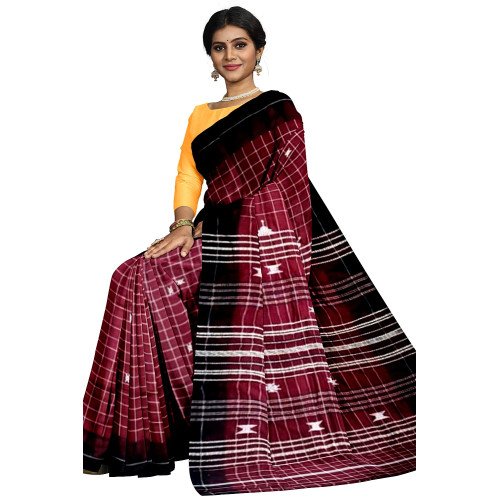 Maroon With Black Border Hand Woven Kotpad Saree