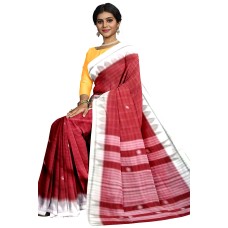 Red With White Border Hand Woven Kotpad Saree