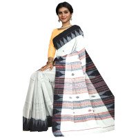 White With Black Border Hand Woven Kotpad Saree