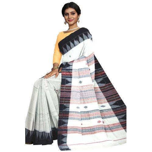 White With Black Border Hand Woven Kotpad Saree