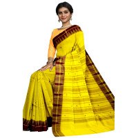 Yellow With Maroon Border Hand Woven Kotpad Saree