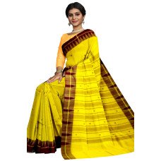 Yellow With Maroon Border Hand Woven Kotpad Saree