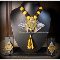 Ikkat Black and Silver Cotton Lachhi Necklace with Earrings