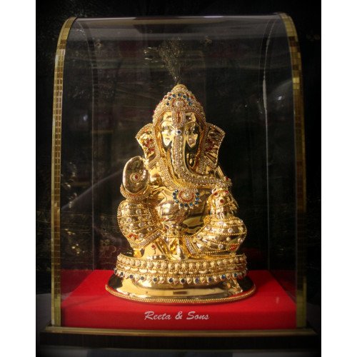 Ganesh Golden4 Sitting Non Metal in Transparent Box 1729