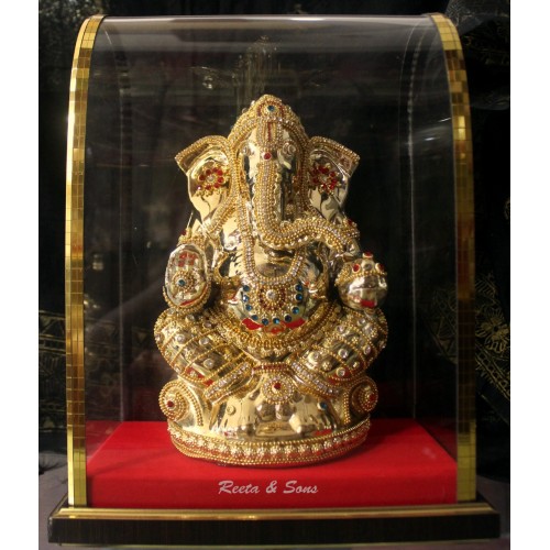 Ganesha Golden3 Non Metal Idol in Transparent Box 1720