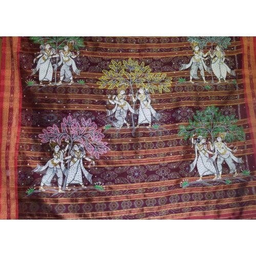 Hand Painted  Pattachitra on Khandua Pata Silk Saree