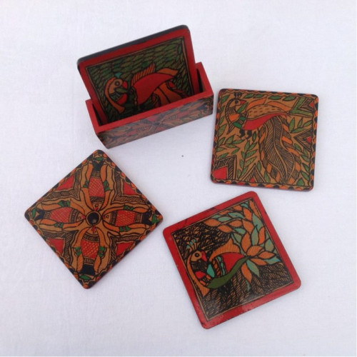 HAND-PAINTED MADHUBANI  COASTERS 1