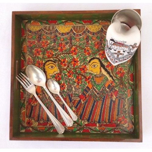 Madhubani , Hand Painted Serving Tray