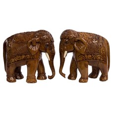 Handmade Wooden Elephant Brown Pack of 2