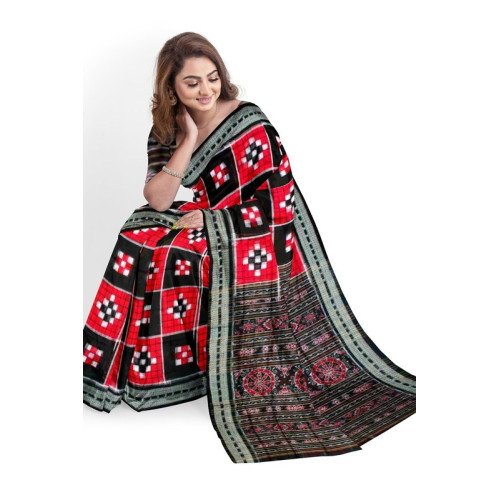 Sambalpuri Red Black Pasapali Saree