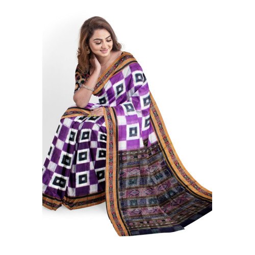 Sambalpuri Violet Black Satta Saree