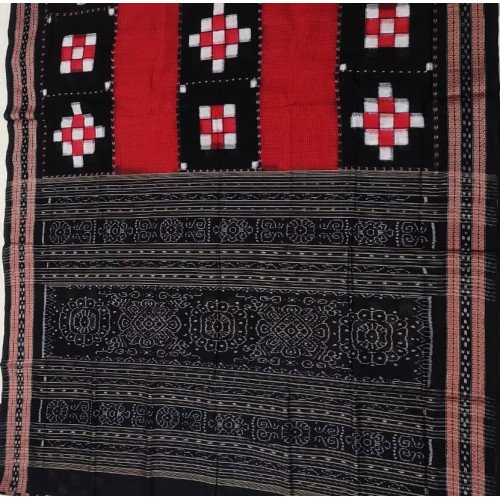 Hand Woven Red with Black Sambalpuri Saree