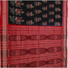 Sambalpuri Black with Red Rose Printed Saree