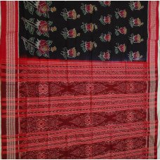 Sambalpuri Black with Red Rose Printed Saree