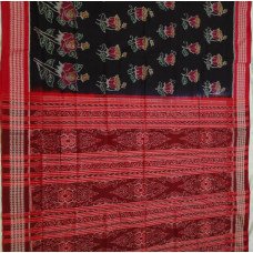 Sambalpuri Black with Red Rose Printed Saree