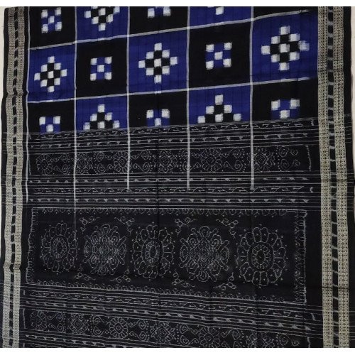 Sambalpuri Blue with Black Cotton Saree