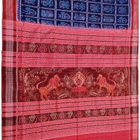 Sambalpuri Blue with Red border Saree