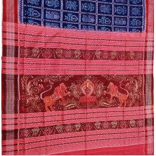 Sambalpuri Blue with Red border Saree