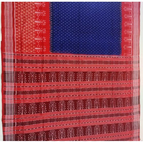 Sambalpuri Blue with Red cotton Saree